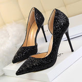 Cookies Stiletto Heel Shallow Mouth Pointed Side Hollow-out Sequin