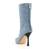 Womens Stiletto High Heel Ankle Boots Sexy Pointed Toe Short Bootie 2.75 Inches Heels Boots Party Shark Boots
