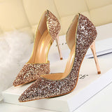 Cookies Stiletto Heel Shallow Mouth Pointed Side Hollow-out Sequin