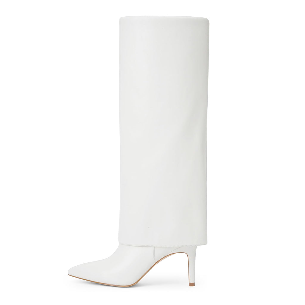 Knee High Boots Women Fold Over Boots Pointed Toe Stiletto Heel