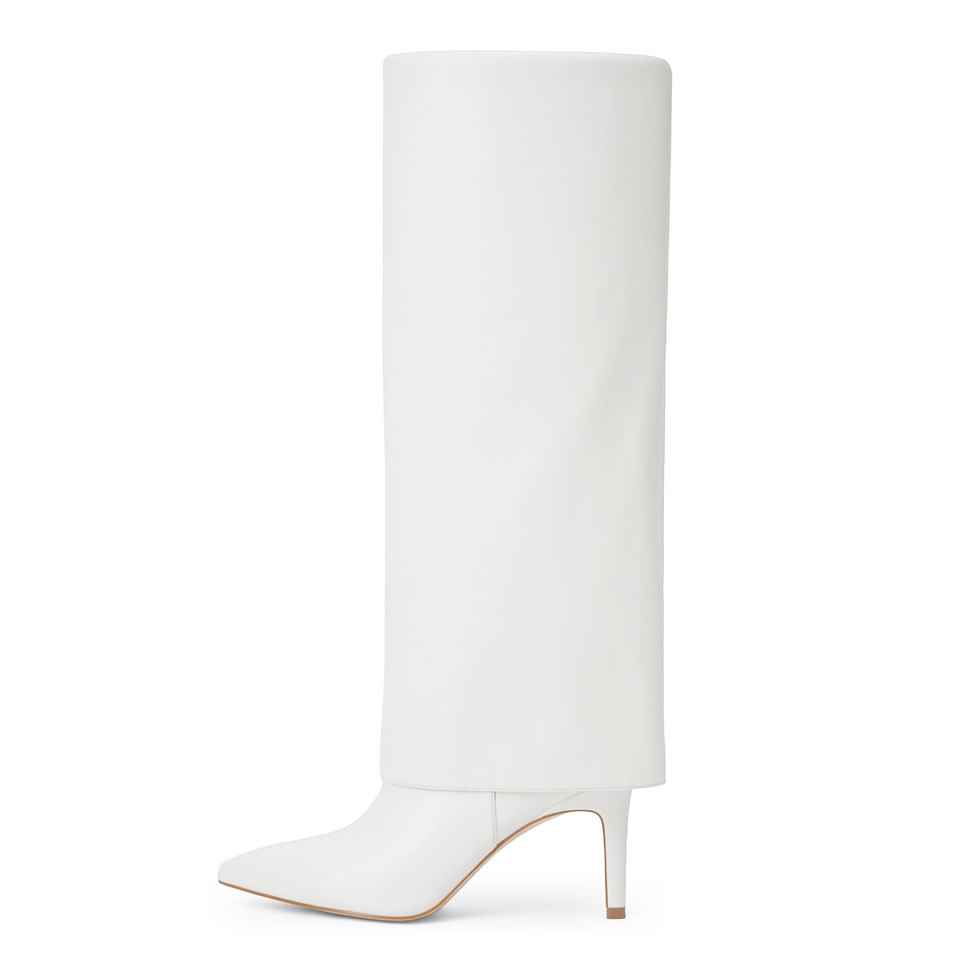 Knee High Boots Women Fold Over Boots Pointed Toe Stiletto Heel