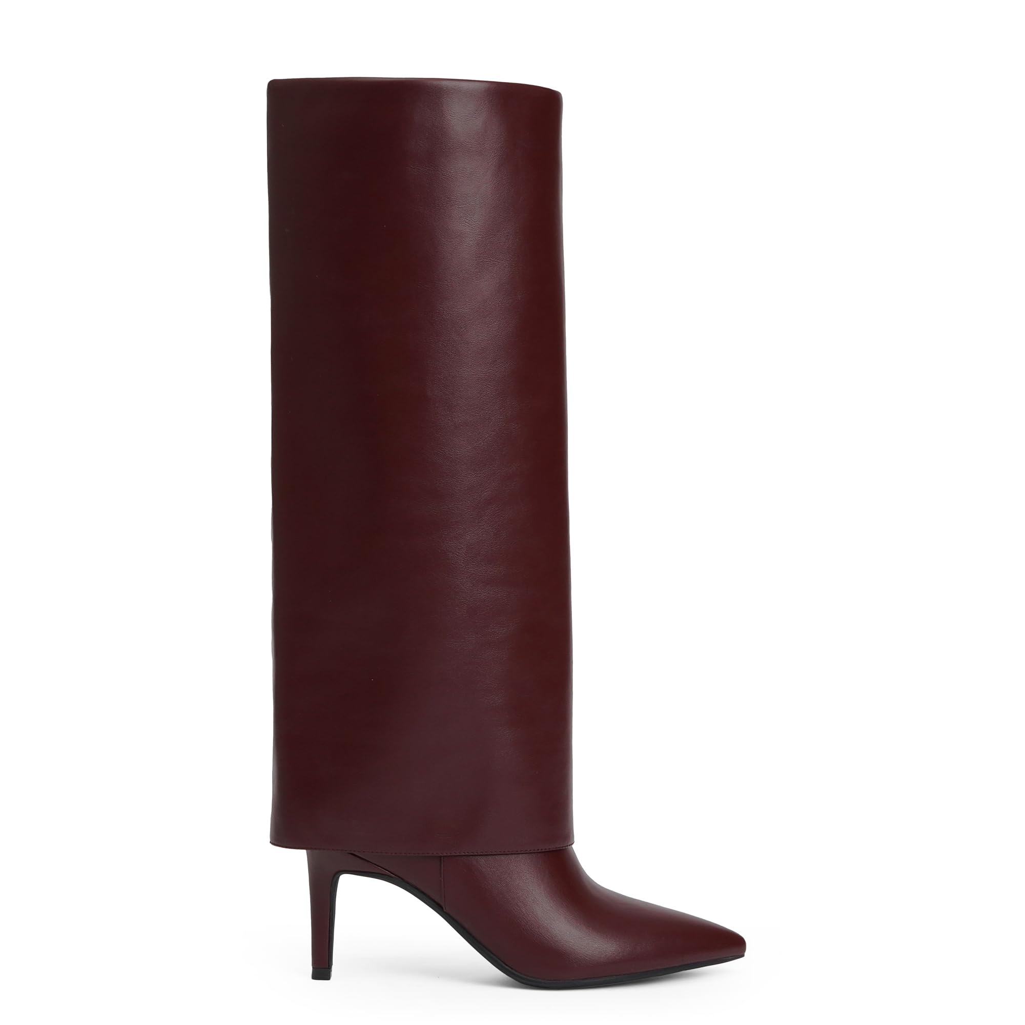 Knee High Boots Women Fold Over Boots Pointed Toe Stiletto Heel