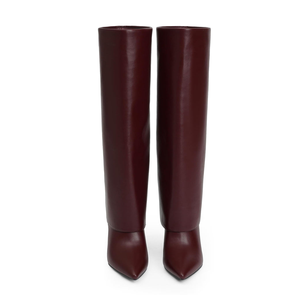 Knee High Boots Women Fold Over Boots Pointed Toe Stiletto Heel