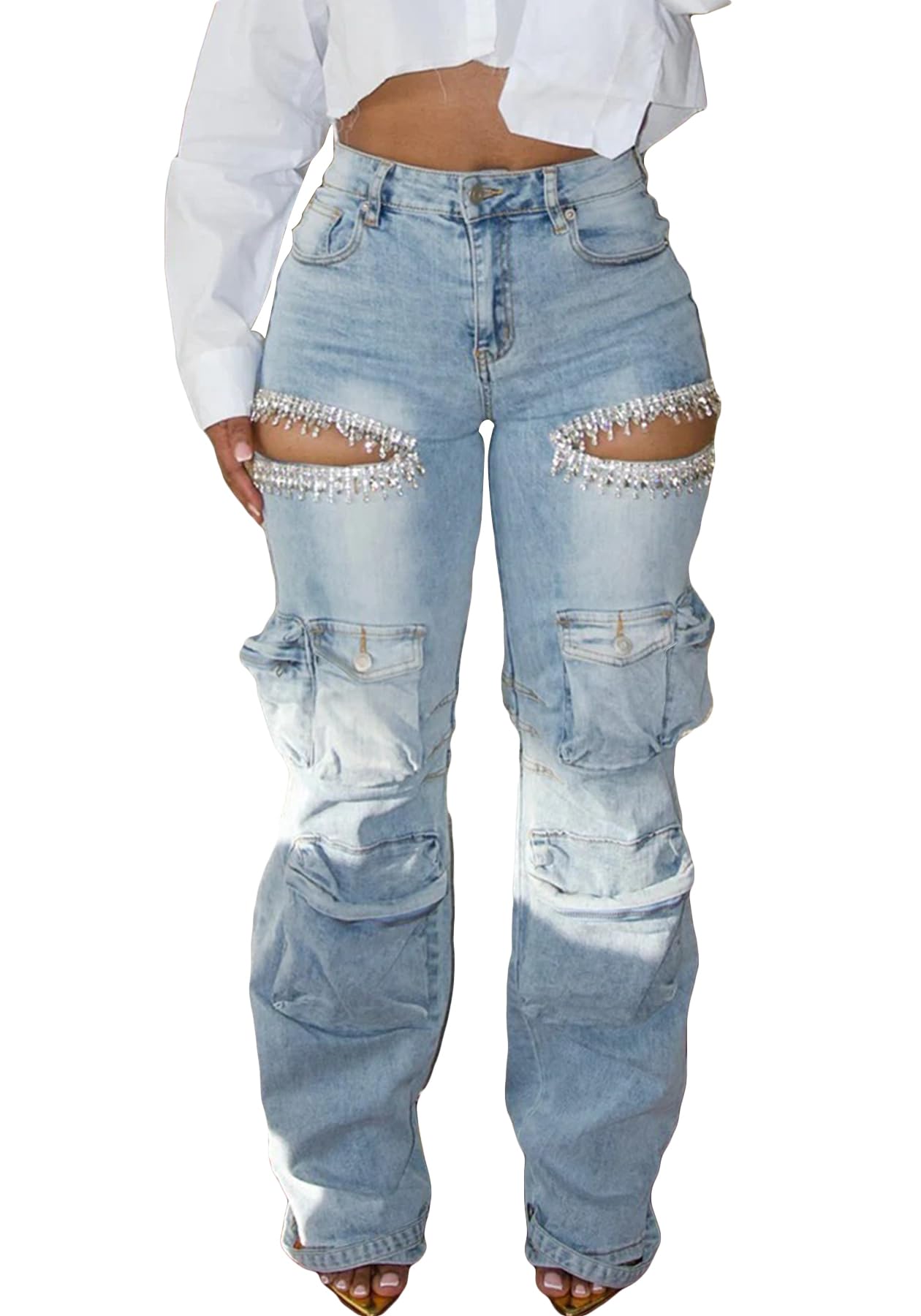 We Bling Stretchy Baggy Denim Pants