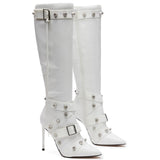 Cookies Stiletto Boots Heels Side Zipper Buckle Tassel Boots Sexy Ladies