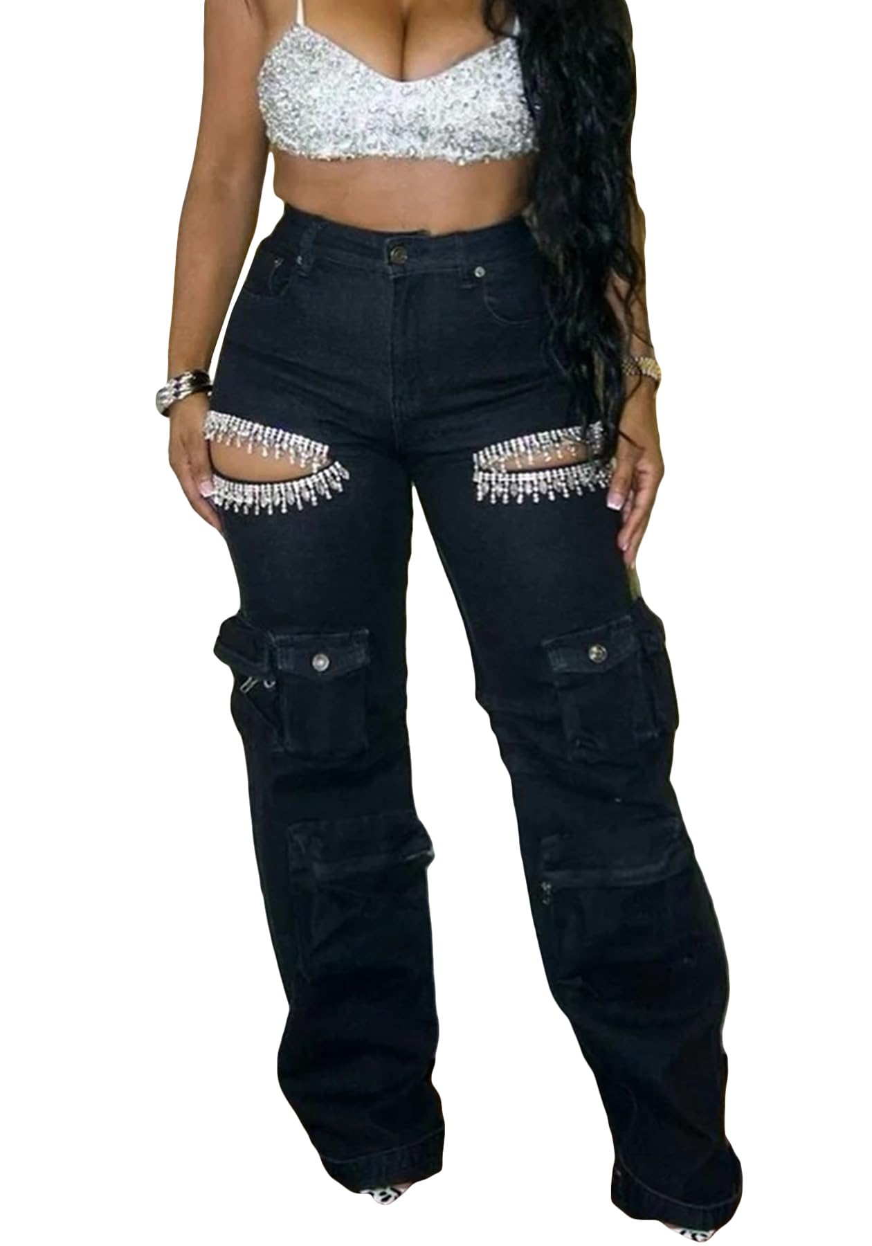 We Bling Stretchy Baggy Denim Pants