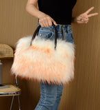 Furry Tote Bag for Women Fuzzy Faux Fur Large Tote Handbag Cute Soft Fluffy Purse Ladies Satchel