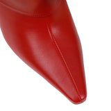Women's Stiletto Heel Knee High Boots Square Toe Slip On Fold Over Boots For Women Leather Comfortable Dress Tall Boots