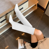 Women's Stiletto Heel Knee High Boots Square Toe Slip On Fold Over Boots For Women Leather Comfortable Dress Tall Boots