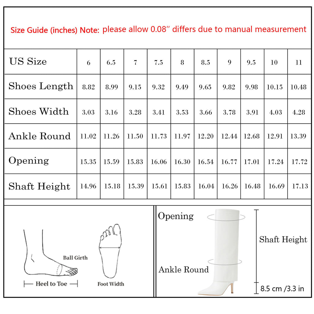 Knee High Boots Women Fold Over Boots Pointed Toe Stiletto Heel