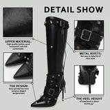 Cookies Stiletto Boots Heels Side Zipper Buckle Tassel Boots Sexy Ladies