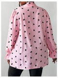 On Dot Print Bow Tie Neck Long Sleeve Blouse