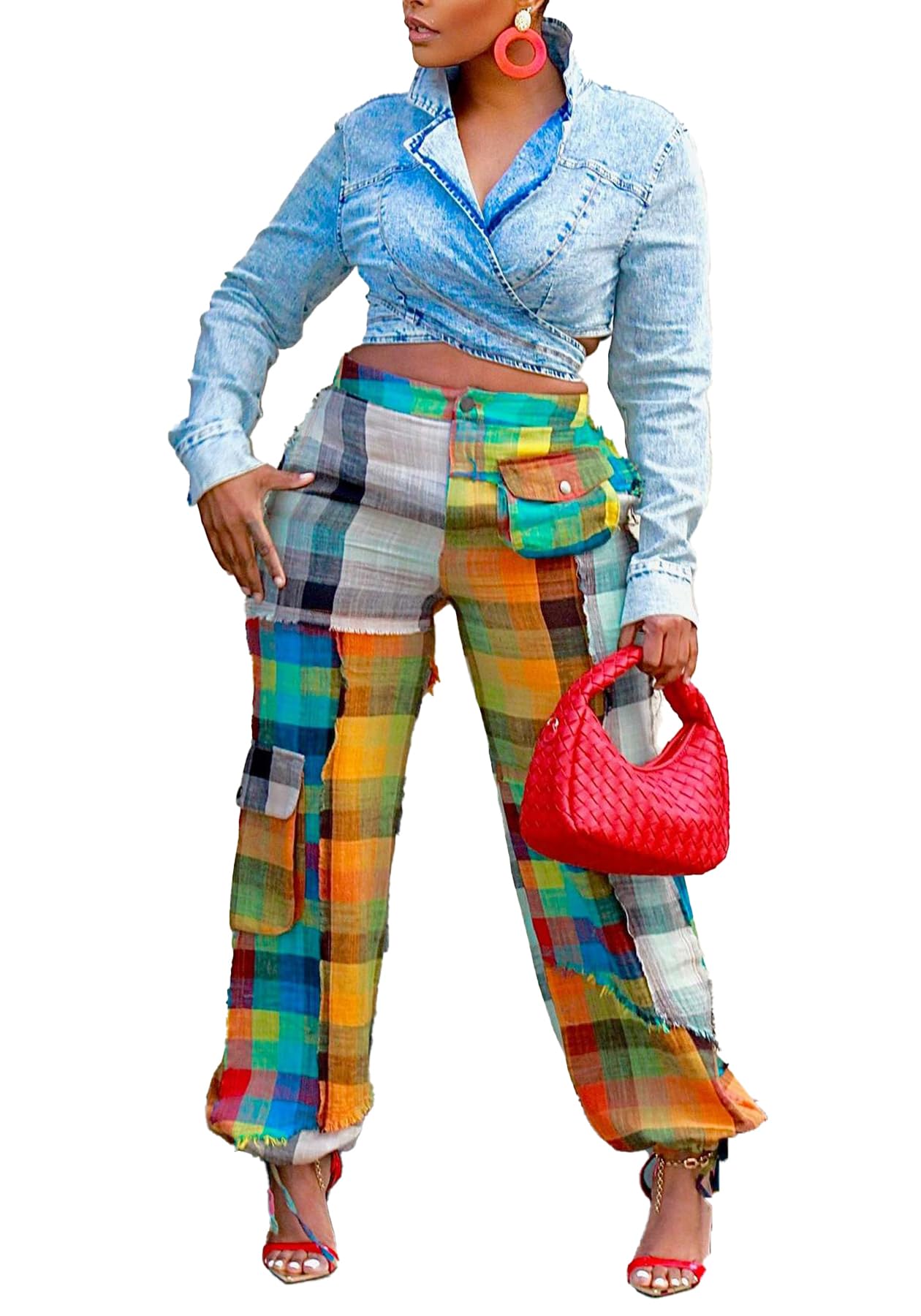 Cookies Women's Casual Cargo Baggy Pants High Waist Straight Wide Leg Pants with Multi Pockets