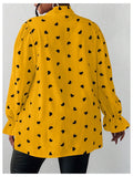 On Dot Print Bow Tie Neck Long Sleeve Blouse