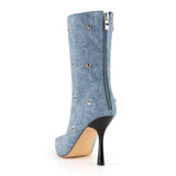 Womens Stiletto High Heel Ankle Boots Sexy Pointed Toe Short Bootie 2.75 Inches Heels Boots Party Shark Boots