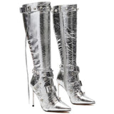 Cookies Stiletto Boots Heels Side Zipper Buckle Tassel Boots Sexy Ladies