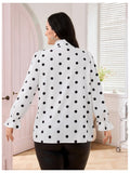 On Dot Print Bow Tie Neck Long Sleeve Blouse