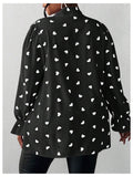 On Dot Print Bow Tie Neck Long Sleeve Blouse