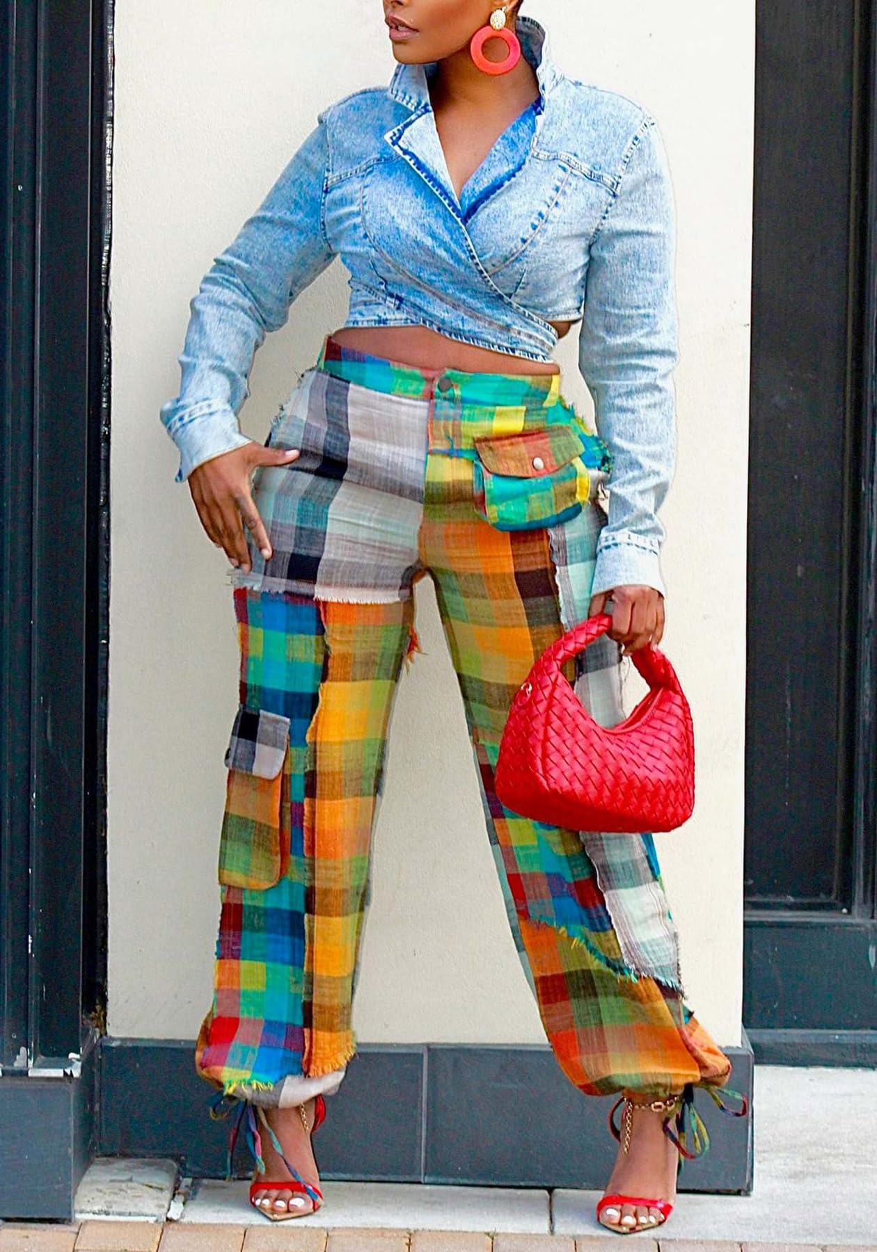 Cookies Women's Casual Cargo Baggy Pants High Waist Straight Wide Leg Pants with Multi Pockets