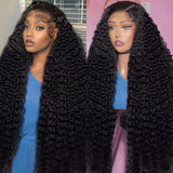 13x6 Hd Transparent Deep Wave Lace Front Wig Human Hair 250 Density Curly 40 44 Inch Pre Plucked Brazilian Hair For Black Women