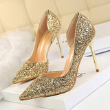 Cookies Stiletto Heel Shallow Mouth Pointed Side Hollow-out Sequin