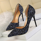 Cookies Stiletto Heel Shallow Mouth Pointed Side Hollow-out Sequin